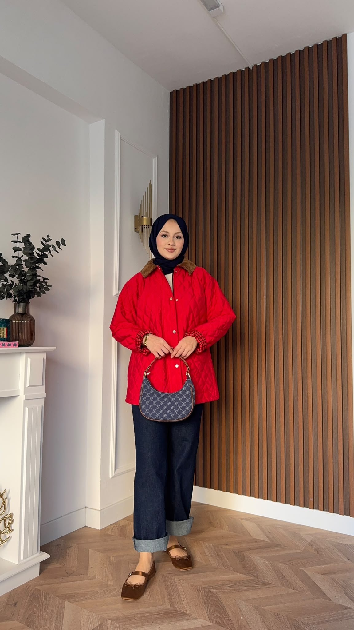 MEYSADESIGN MONT Kapitone Fularlı Mont Kırmızı