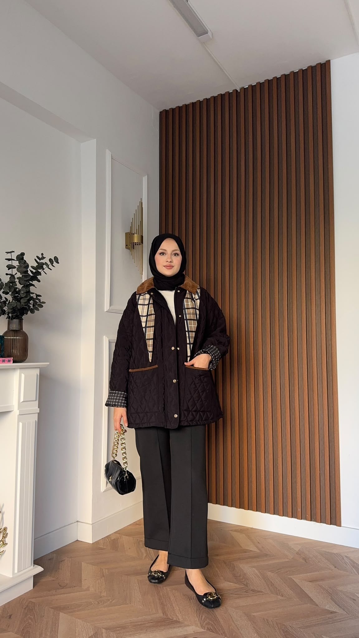 MEYSADESIGN MONT Kapitone Fularlı Mont Siyah