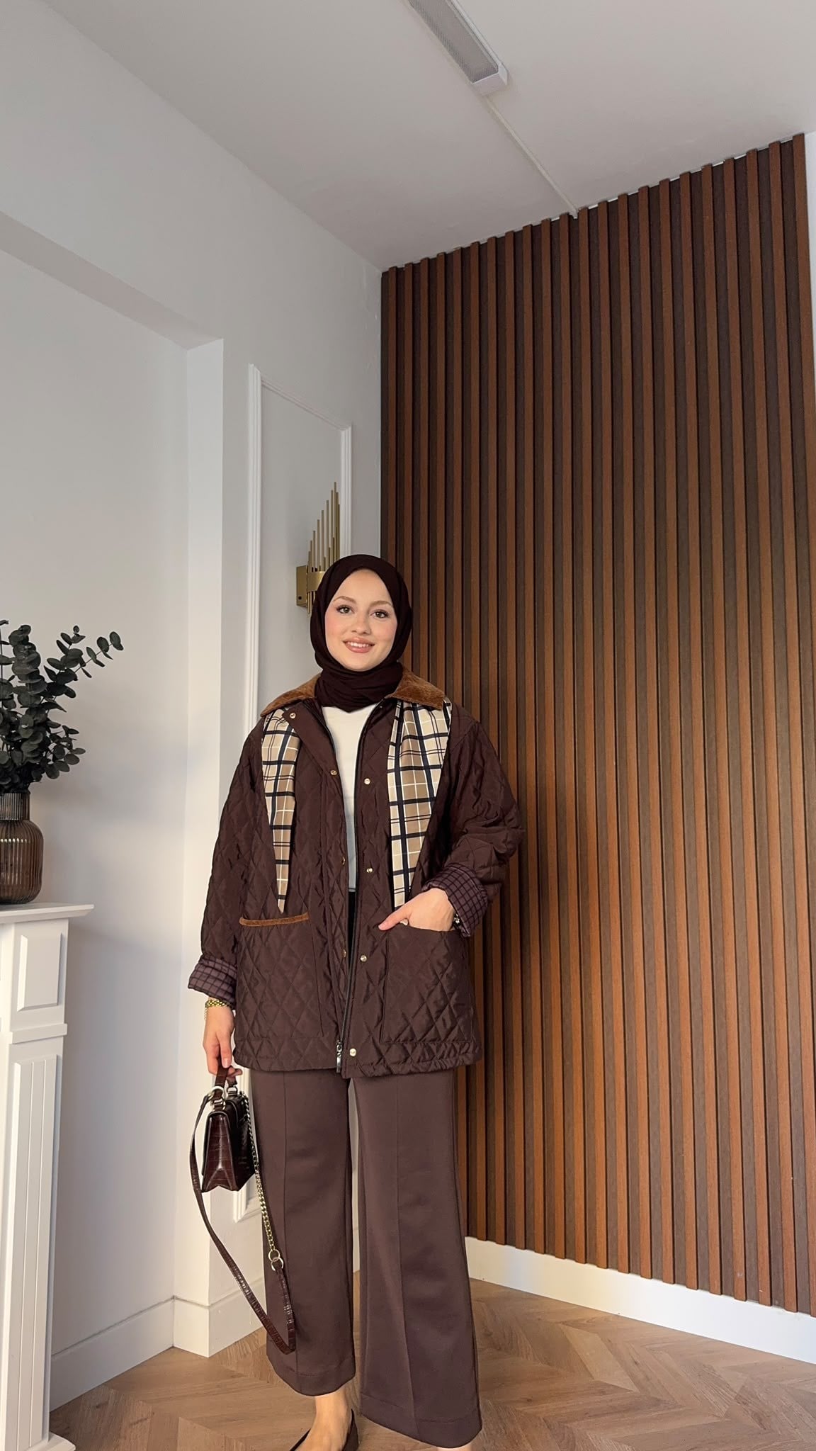 MEYSADESIGN MONT Kapitone Fularlı Mont Acı Kahve