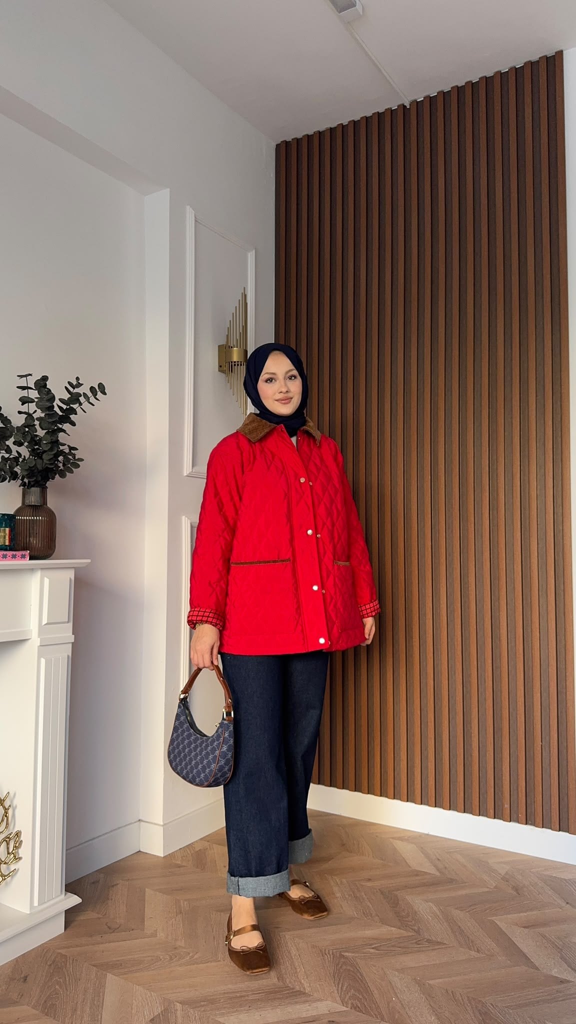 MEYSADESIGN MONT Kapitone Fularlı Mont Kırmızı
