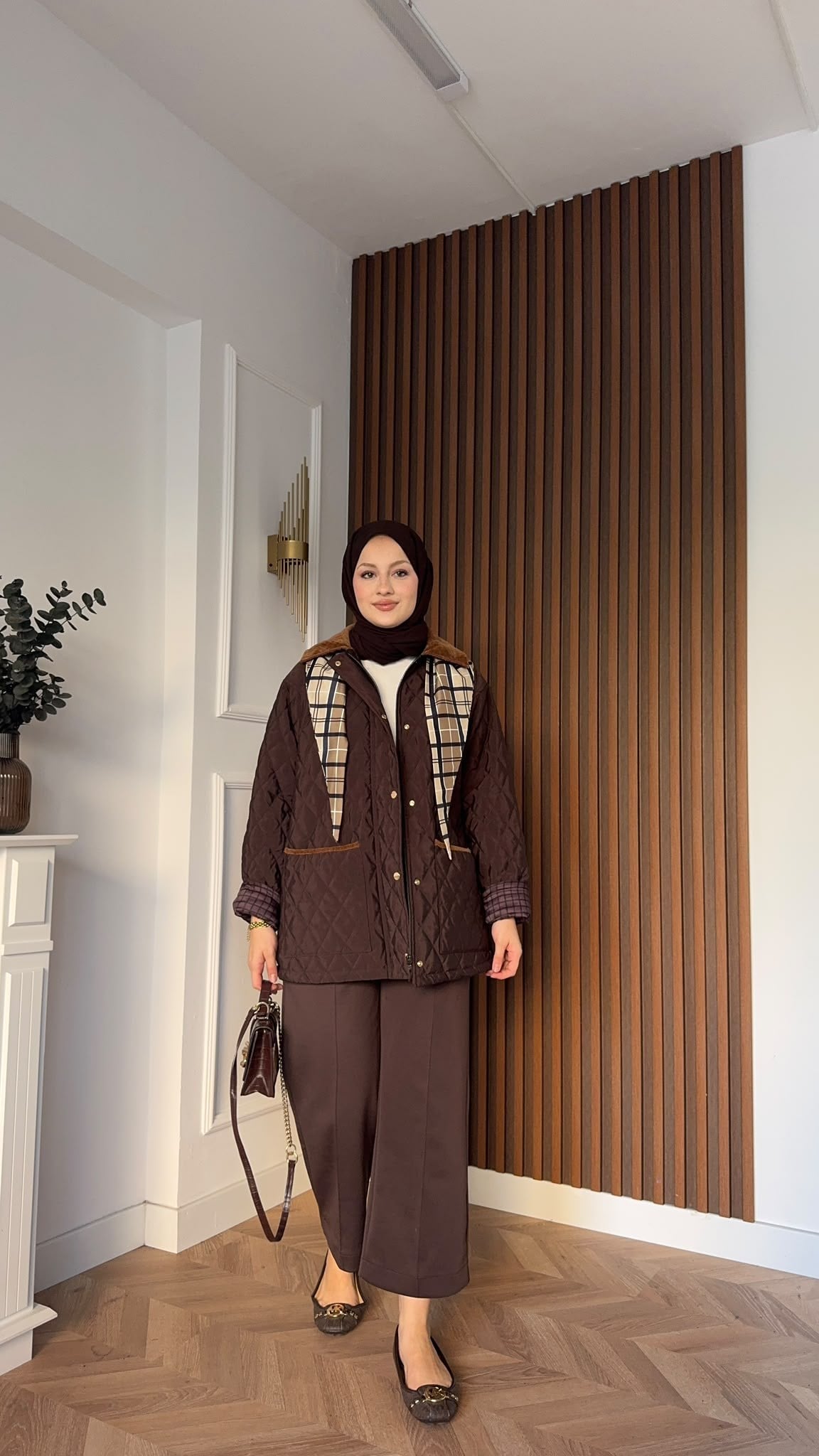 MEYSADESIGN MONT Kapitone Fularlı Mont Acı Kahve