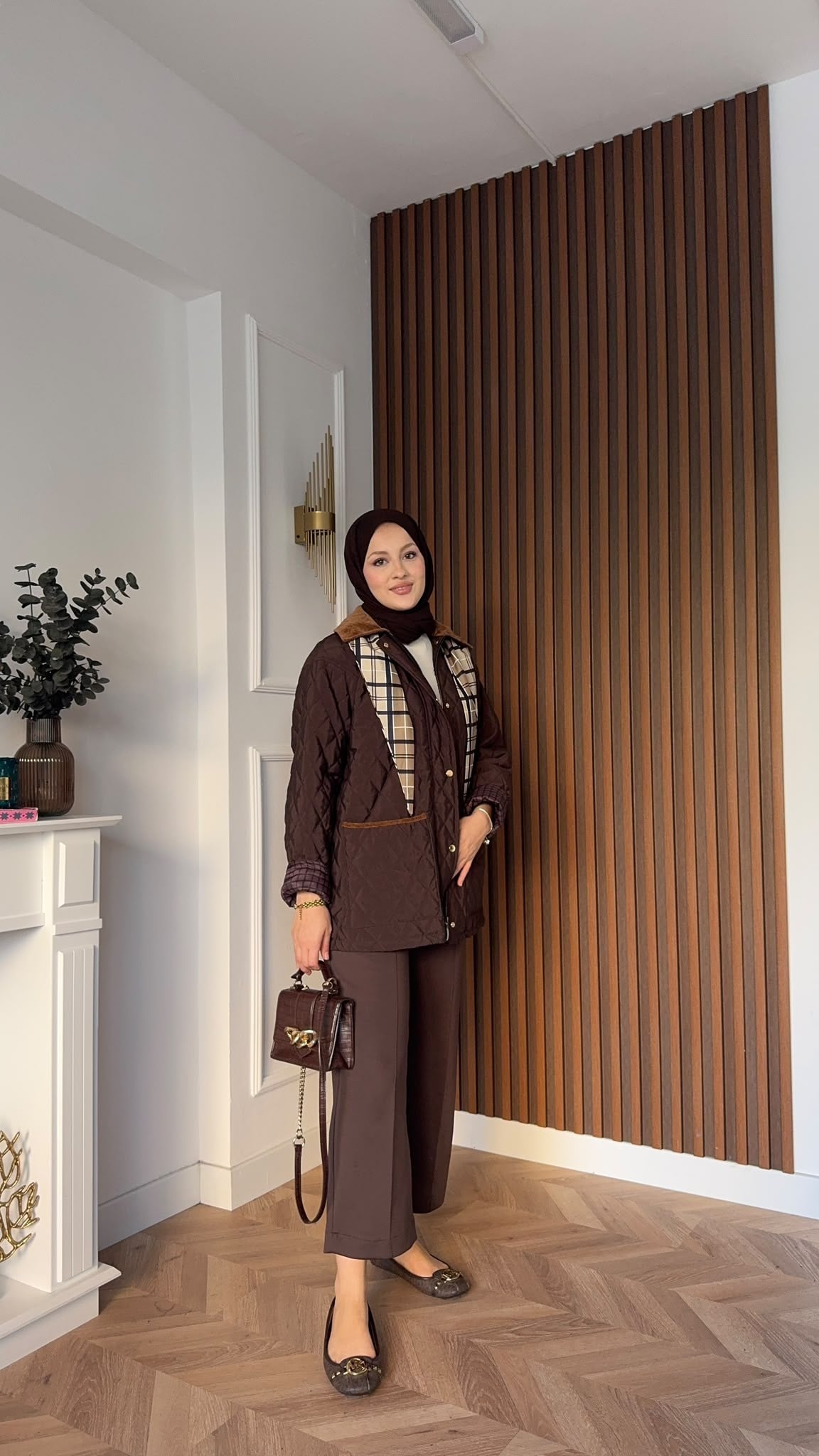 MEYSADESIGN MONT Kapitone Fularlı Mont Acı Kahve