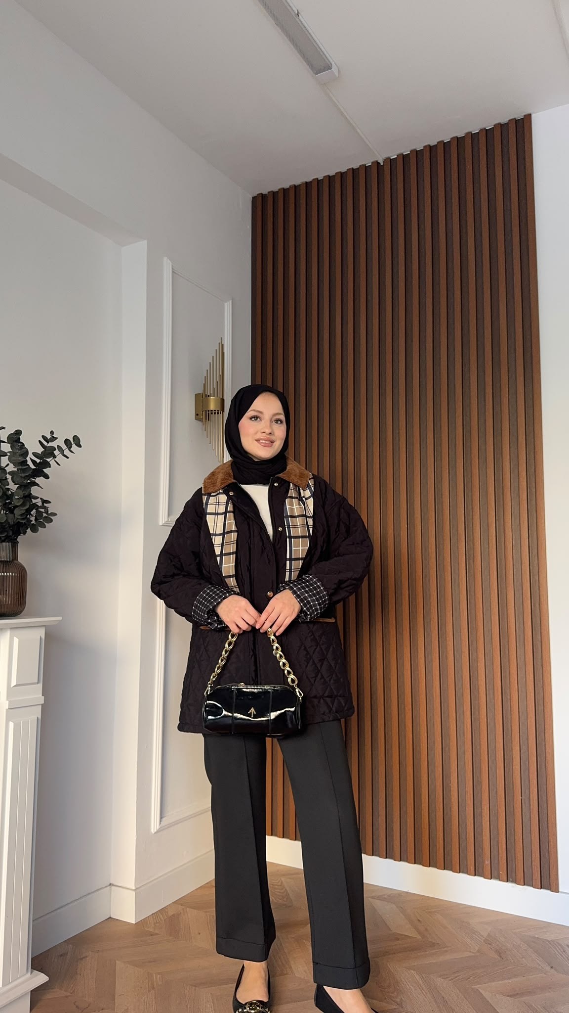MEYSADESIGN MONT Kapitone Fularlı Mont Siyah