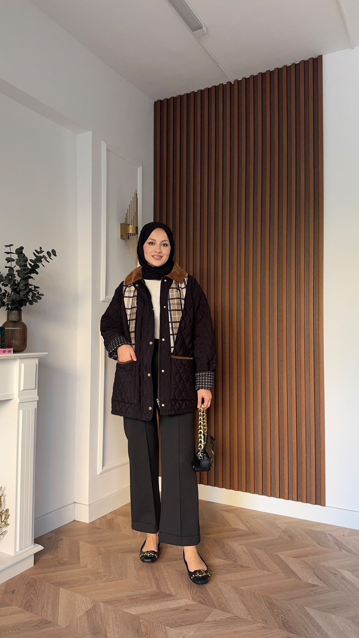 MEYSADESIGN MONT Kapitone Fularlı Mont Siyah