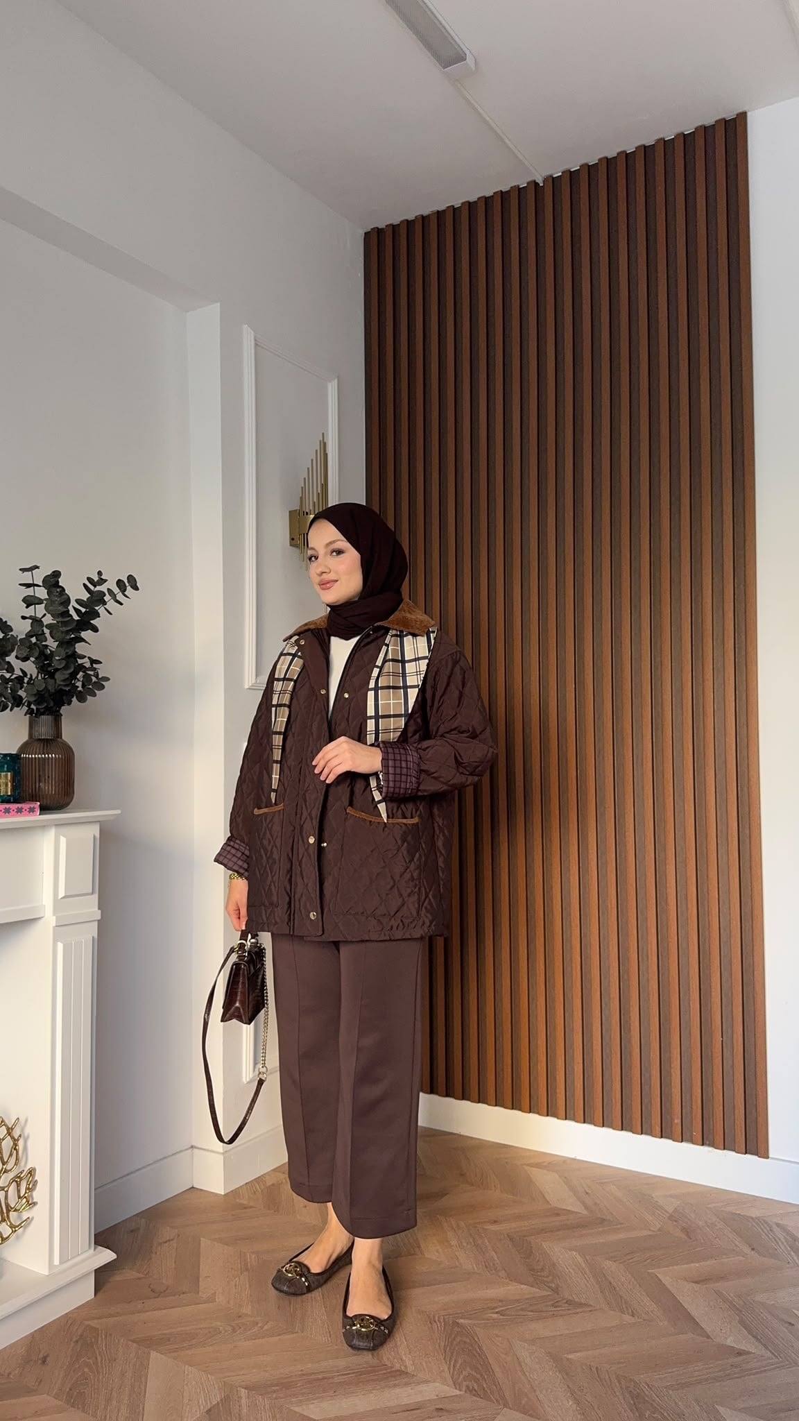MEYSADESIGN MONT Kapitone Fularlı Mont Acı Kahve