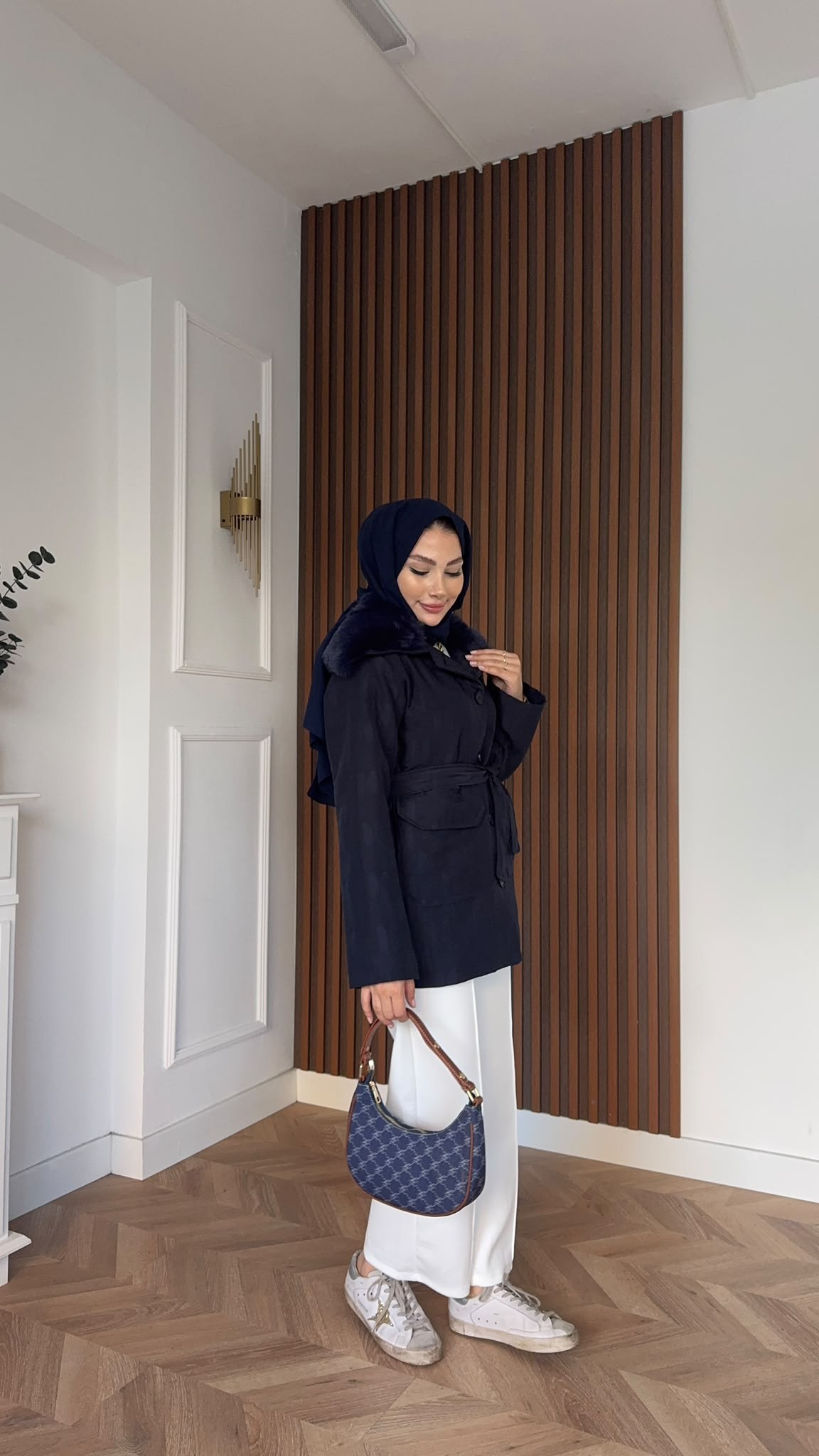 MEYSADESIGN MONT Mia Seyyar Kürk Yakalı Mont Lacivert