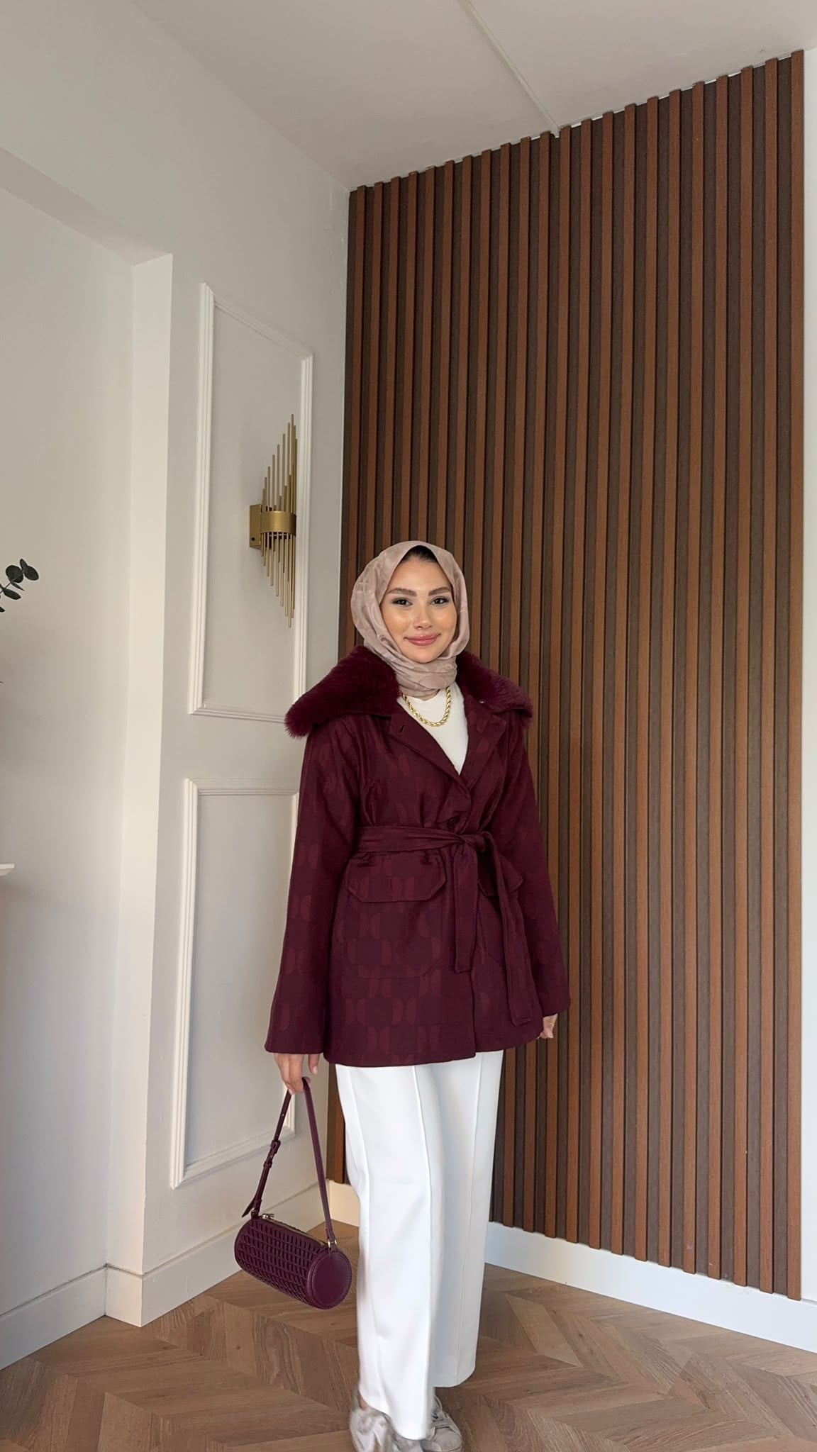 MEYSADESIGN MONT Mia Seyyar Kürk Yakalı Mont Bordo