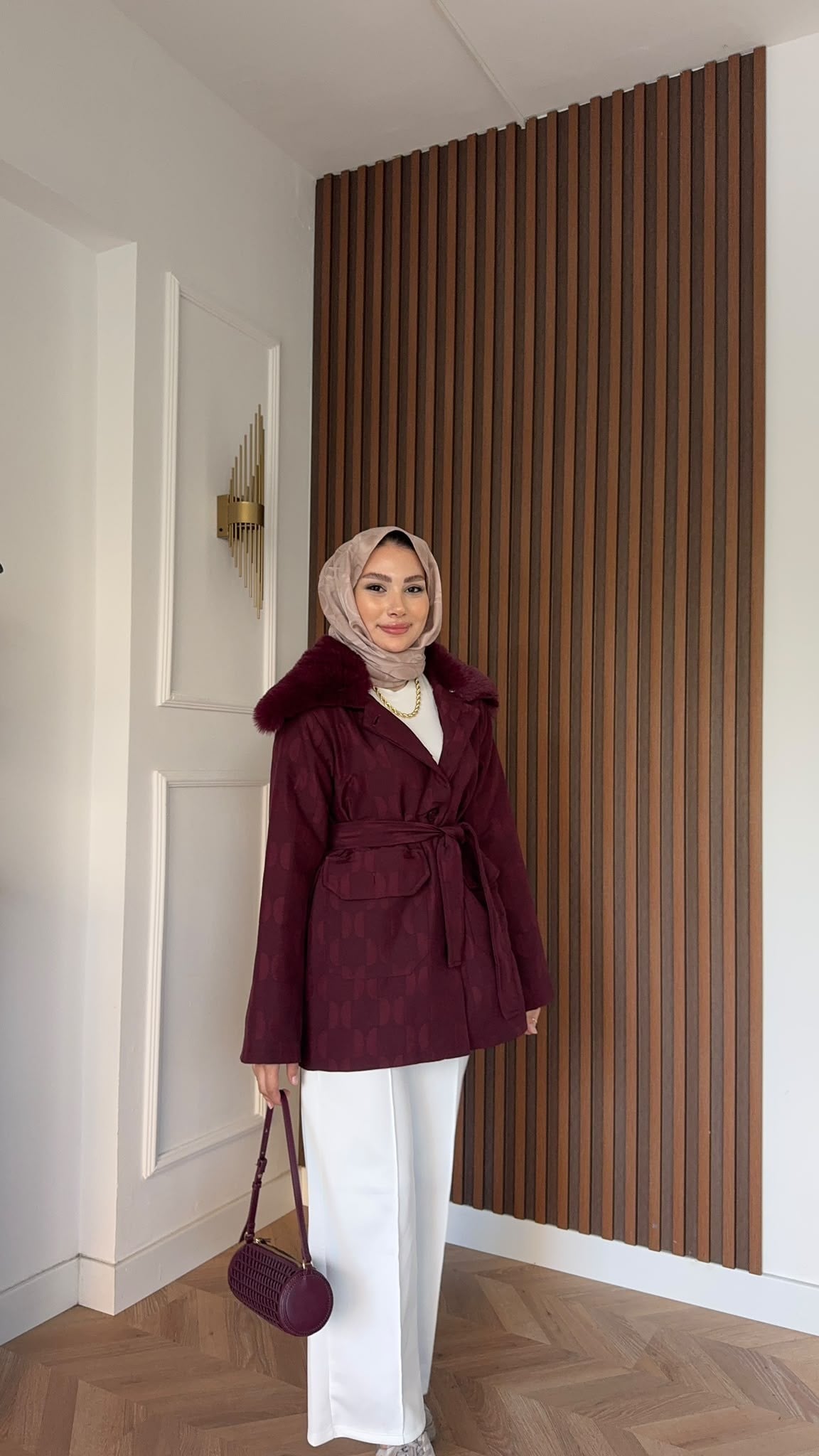 MEYSADESIGN MONT Mia Seyyar Kürk Yakalı Mont Bordo