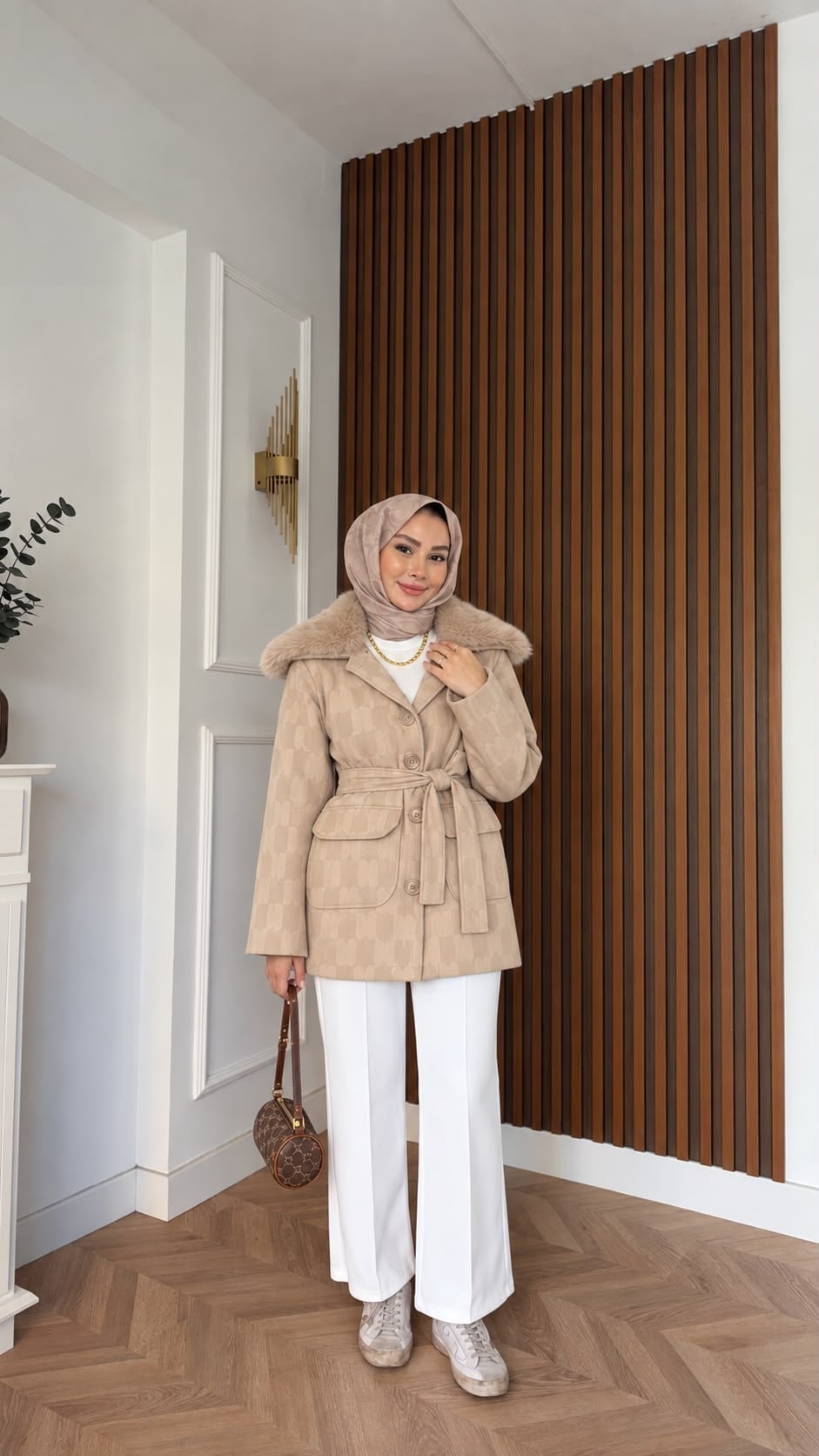 MEYSADESIGN MONT Mia Seyyar Kürk Yakalı Mont Bej