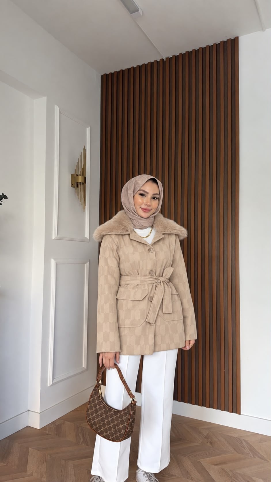 MEYSADESIGN MONT Mia Seyyar Kürk Yakalı Mont Bej