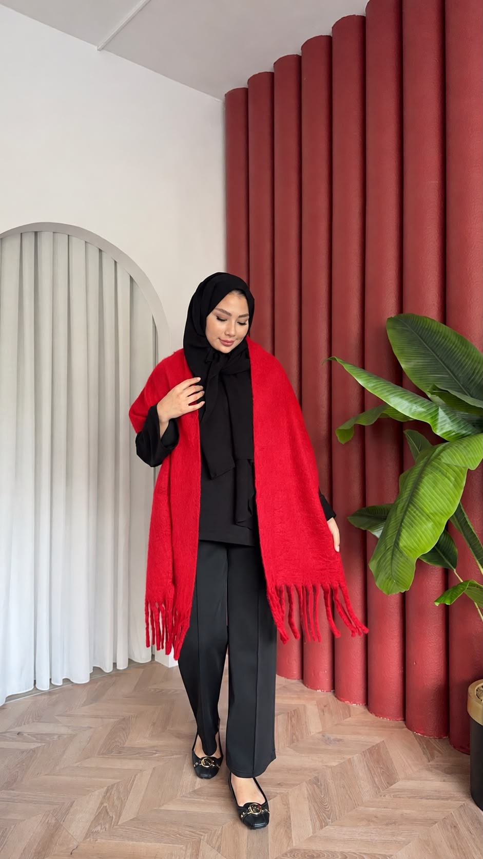 MEYSADESIGN OMUZ ATKISI Düz Angora Atkı Kırmızı