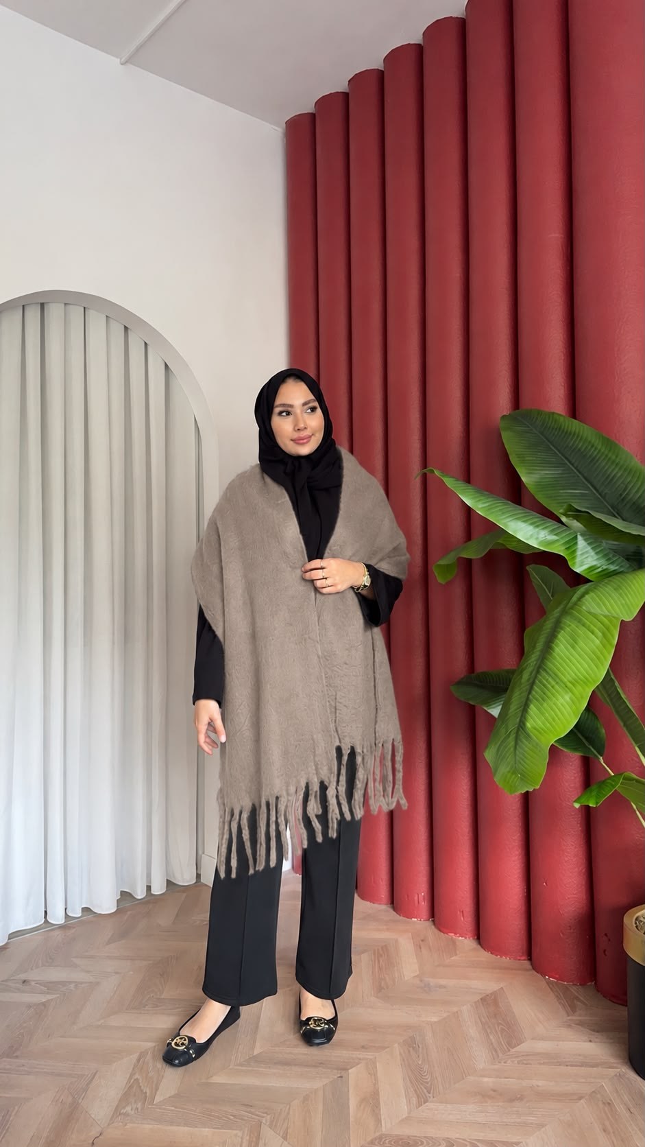 MEYSADESIGN OMUZ ATKISI Düz Angora Atkı Vizon