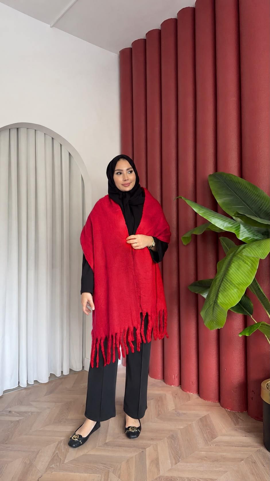 MEYSADESIGN OMUZ ATKISI Düz Angora Atkı Kırmızı
