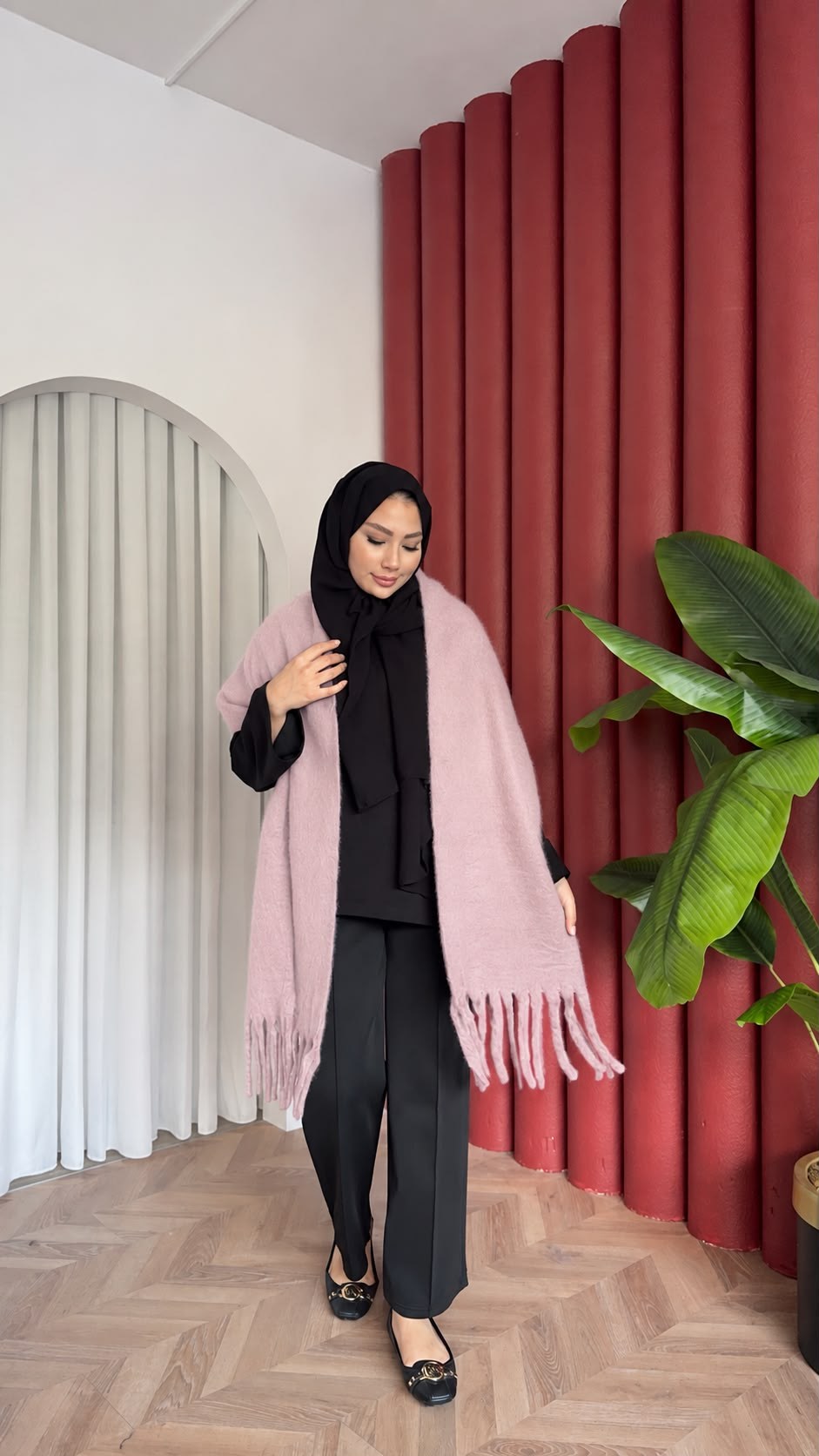 MEYSADESIGN OMUZ ATKISI Düz Angora Atkı Pudra