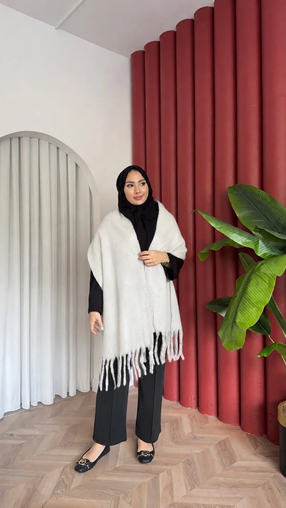 MEYSADESIGN OMUZ ATKISI Düz Angora Atkı Ekru
