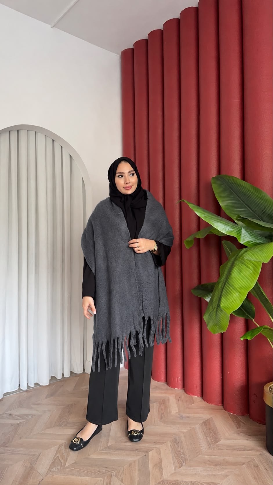 MEYSADESIGN OMUZ ATKISI Düz Angora Atkı Antrasit