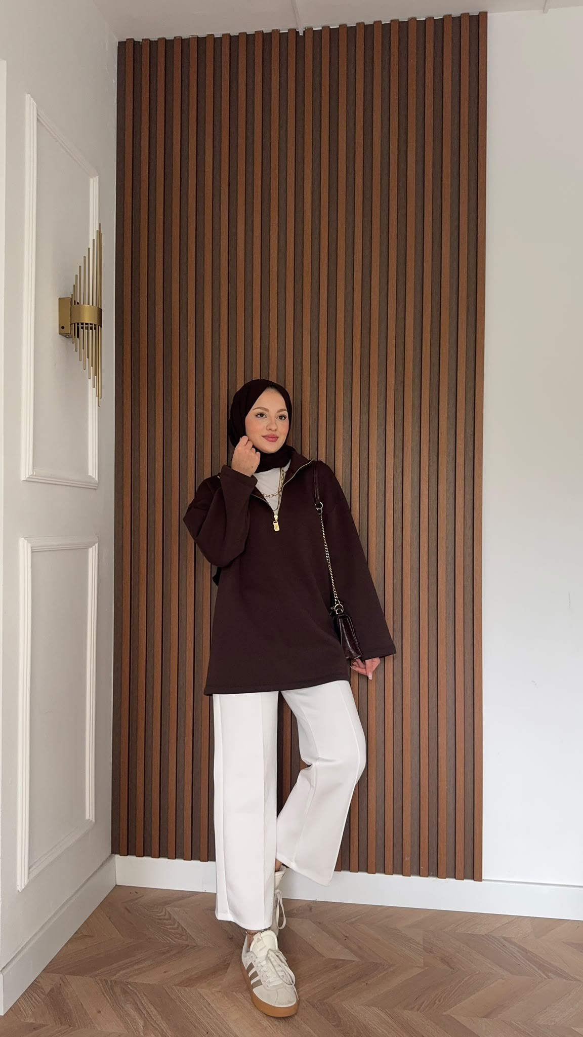 MEYSADESIGN OMUZ ATKISI Fermuarlı Polarlı Sweatshirt Acı Kahve