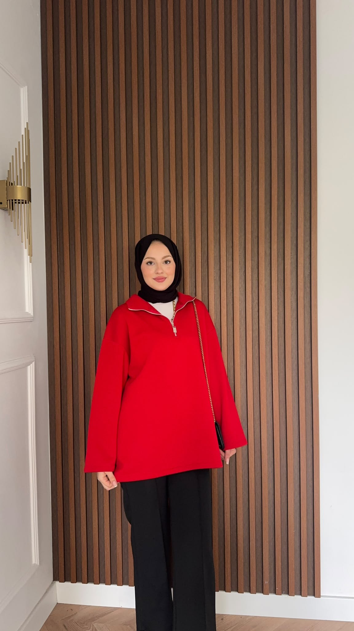 MEYSADESIGN OMUZ ATKISI Fermuarlı Polarlı Sweatshirt Kırmızı