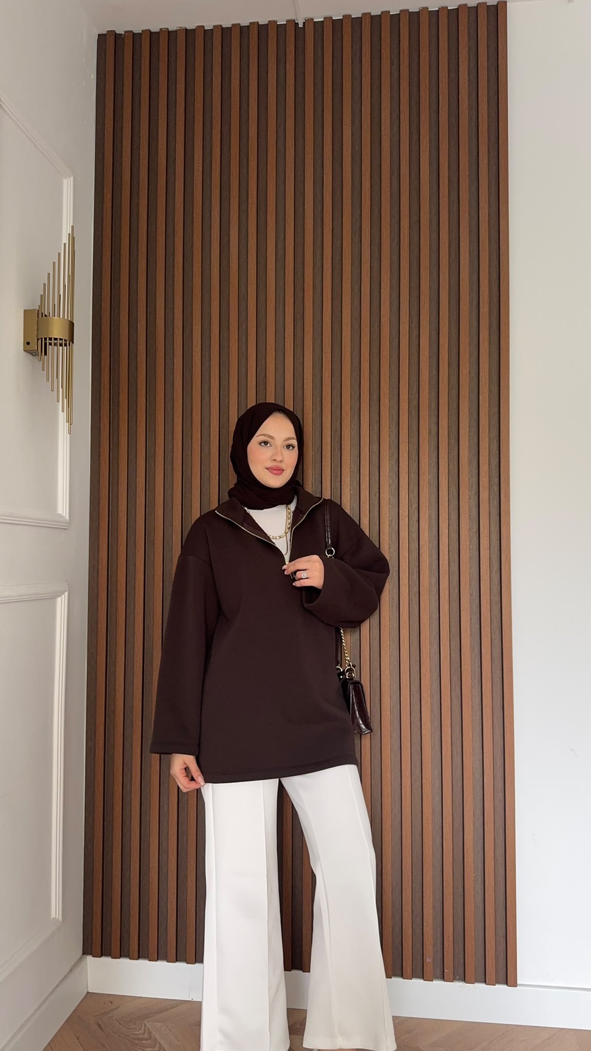 MEYSADESIGN OMUZ ATKISI Fermuarlı Polarlı Sweatshirt Acı Kahve