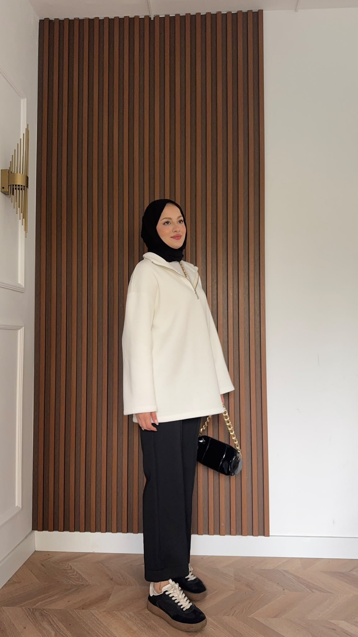 MEYSADESIGN OMUZ ATKISI Fermuarlı Polarlı Sweatshirt Ekru