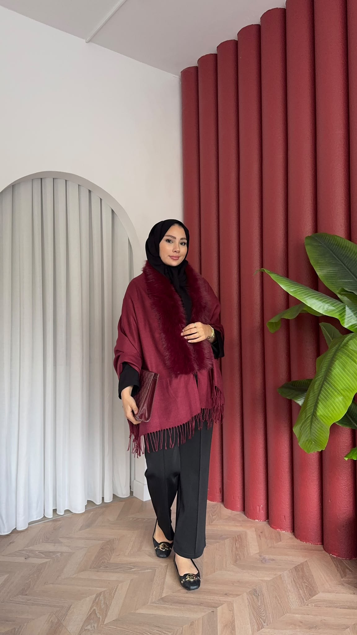 MEYSADESIGN OMUZ ATKISI Kürklü Atkı Bordo