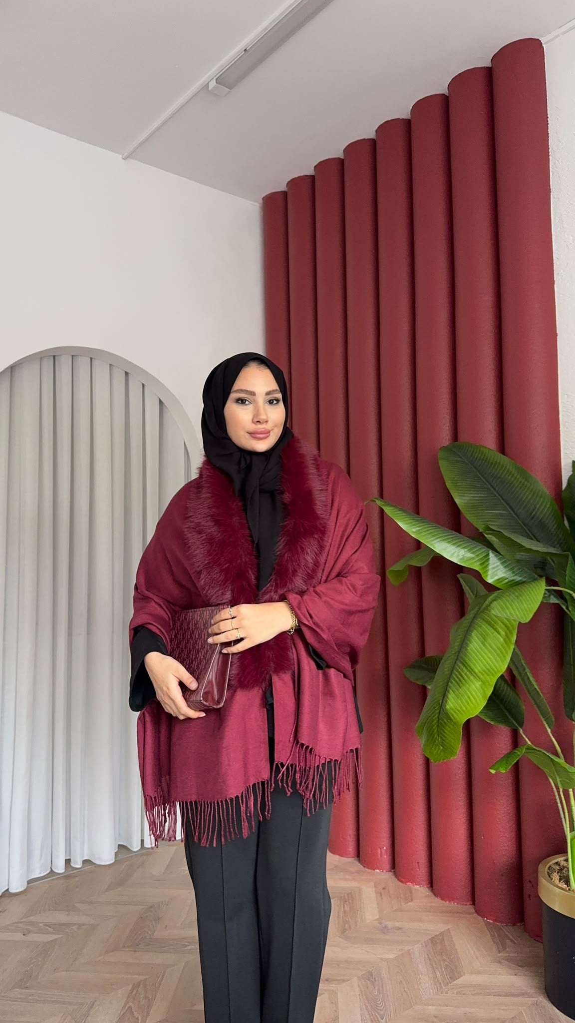 MEYSADESIGN OMUZ ATKISI Kürklü Atkı Bordo