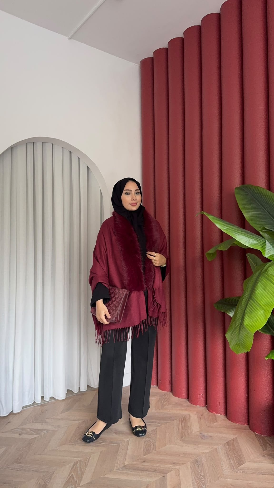 MEYSADESIGN OMUZ ATKISI Kürklü Atkı Bordo