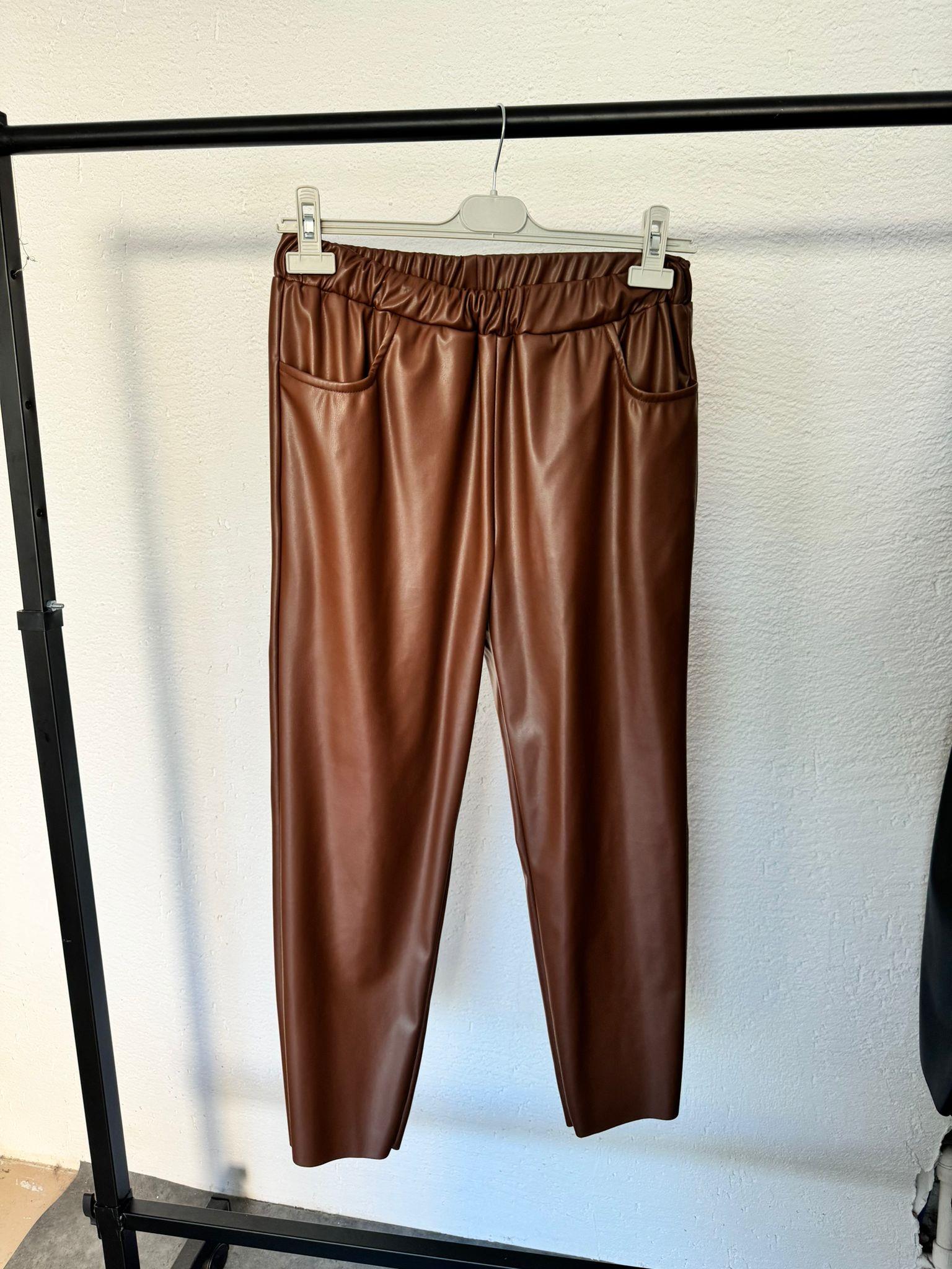 MEYSADESIGN PANTOLON Deri Pantolon Kahve