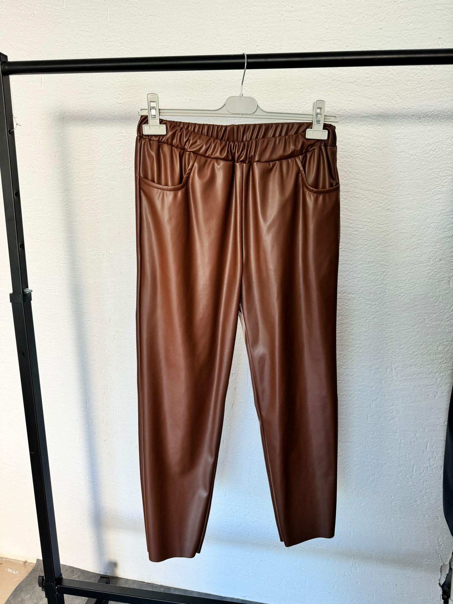 MEYSADESIGN PANTOLON Deri Pantolon Kahve