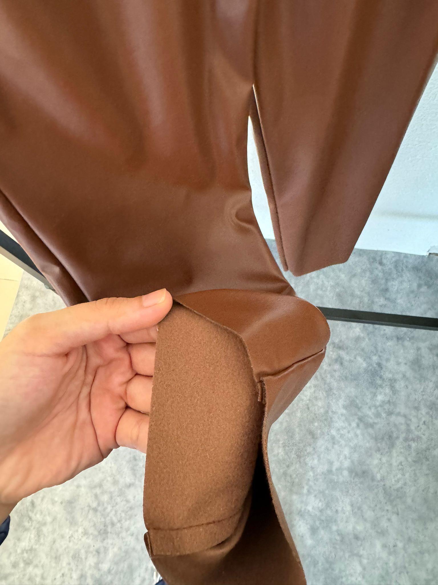 MEYSADESIGN PANTOLON Deri Pantolon Kahve