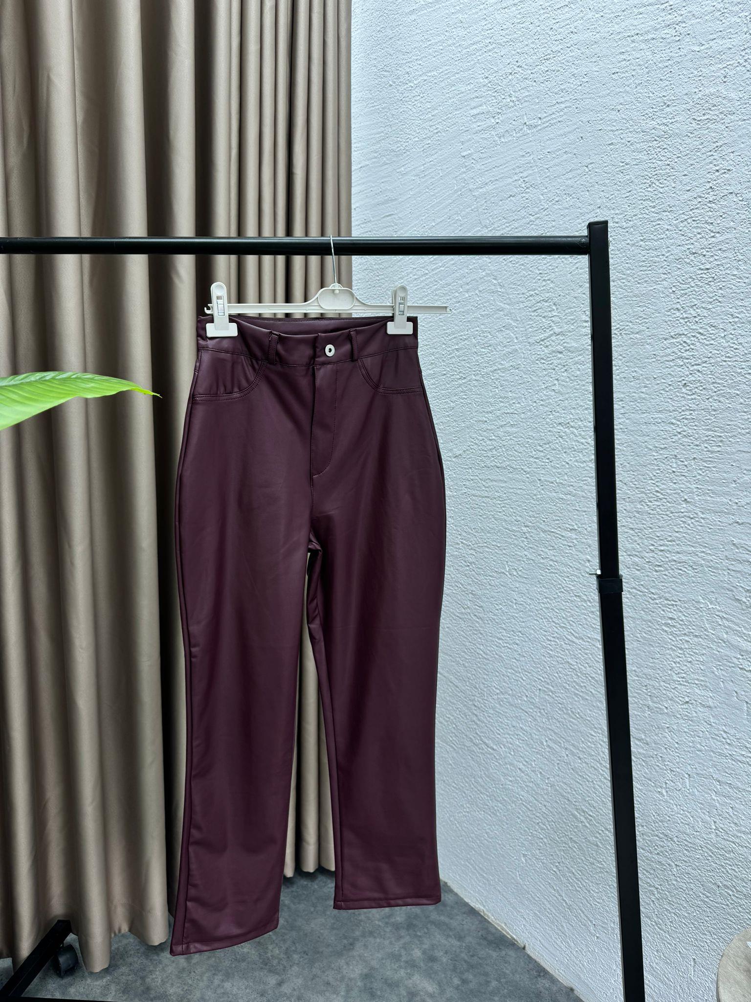 MEYSADESIGN PANTOLON Mng Deri Pantolon Bordo