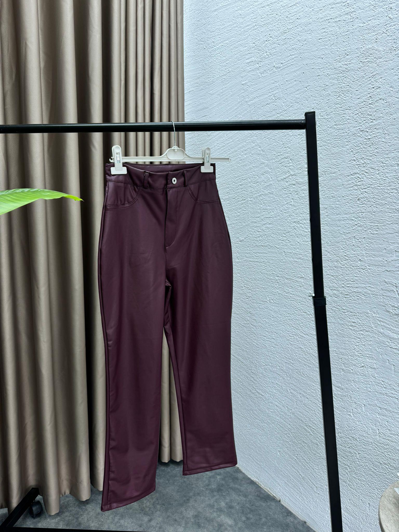 MEYSADESIGN PANTOLON Mng Deri Pantolon Bordo