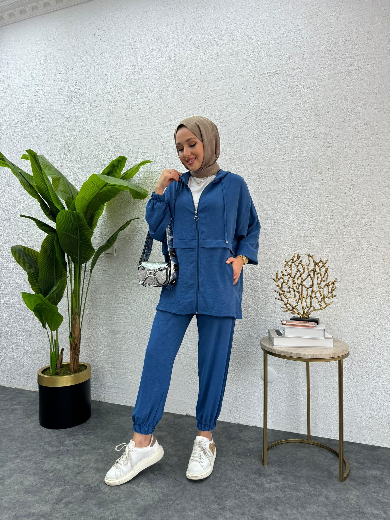 MEYSADESIGN PANTOLON TAKIM Aerobin Fermuarlı İkili Takım Indigo
