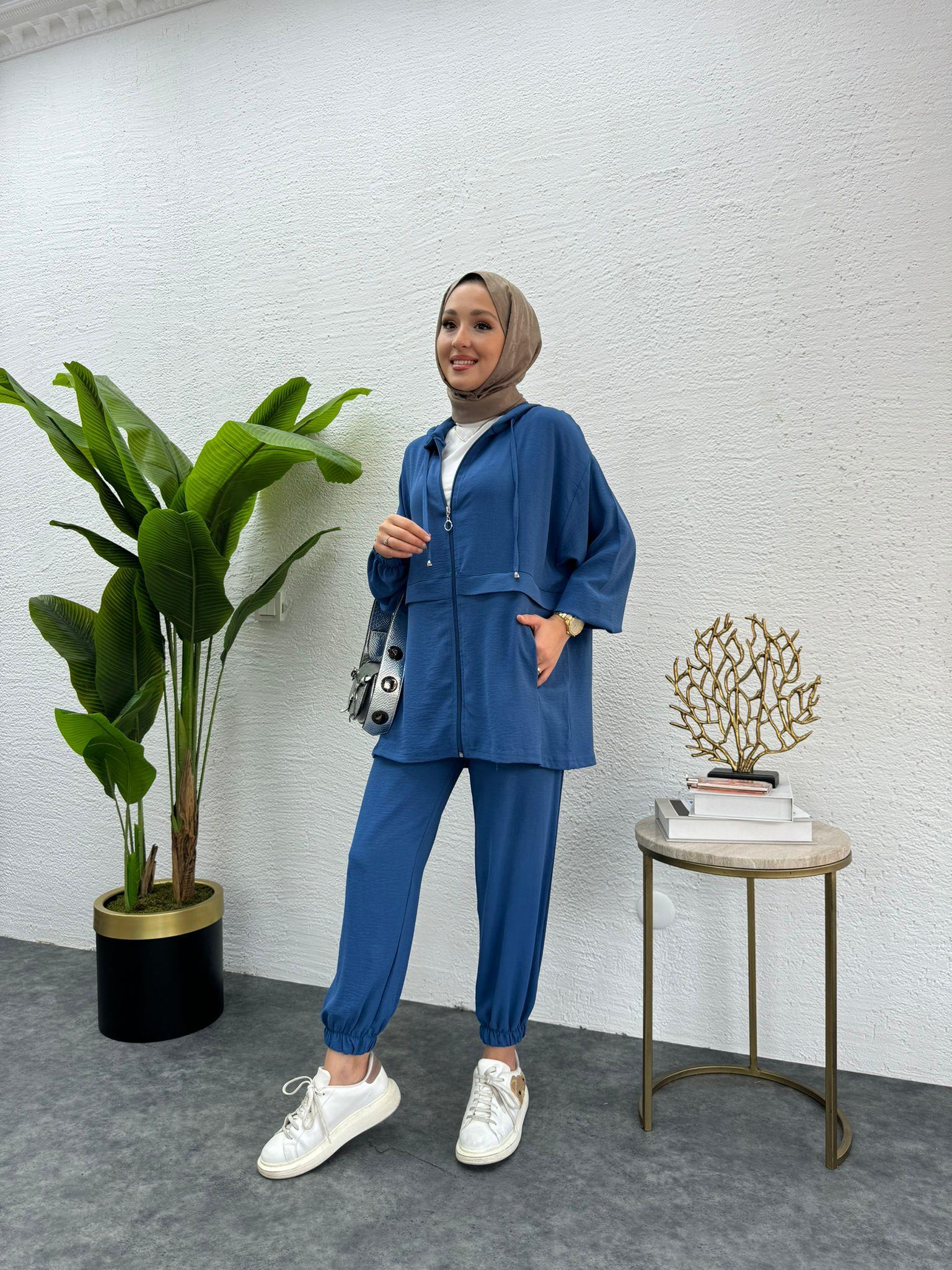 MEYSADESIGN PANTOLON TAKIM Aerobin Fermuarlı İkili Takım Indigo