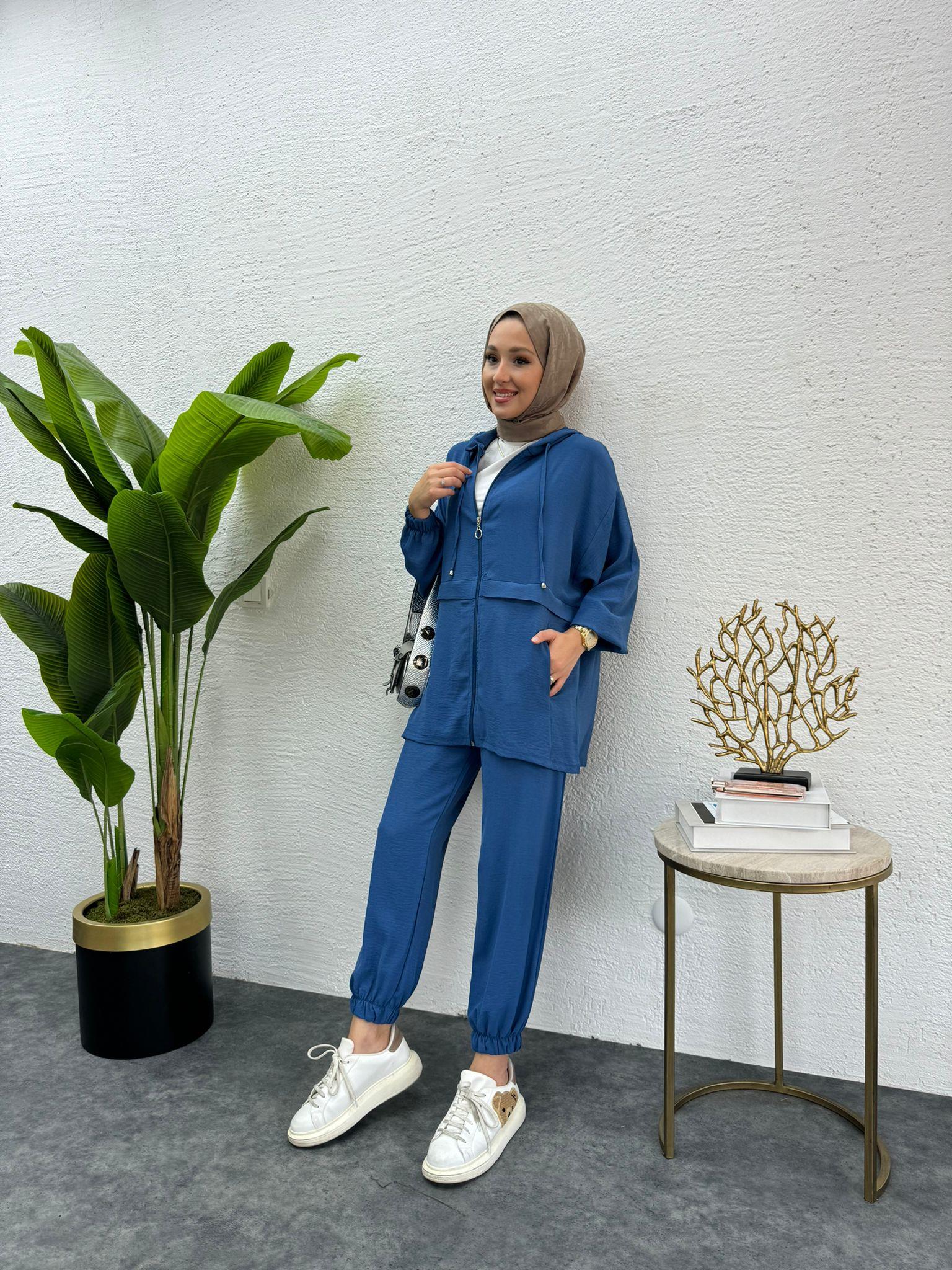 MEYSADESIGN PANTOLON TAKIM Aerobin Fermuarlı İkili Takım Indigo