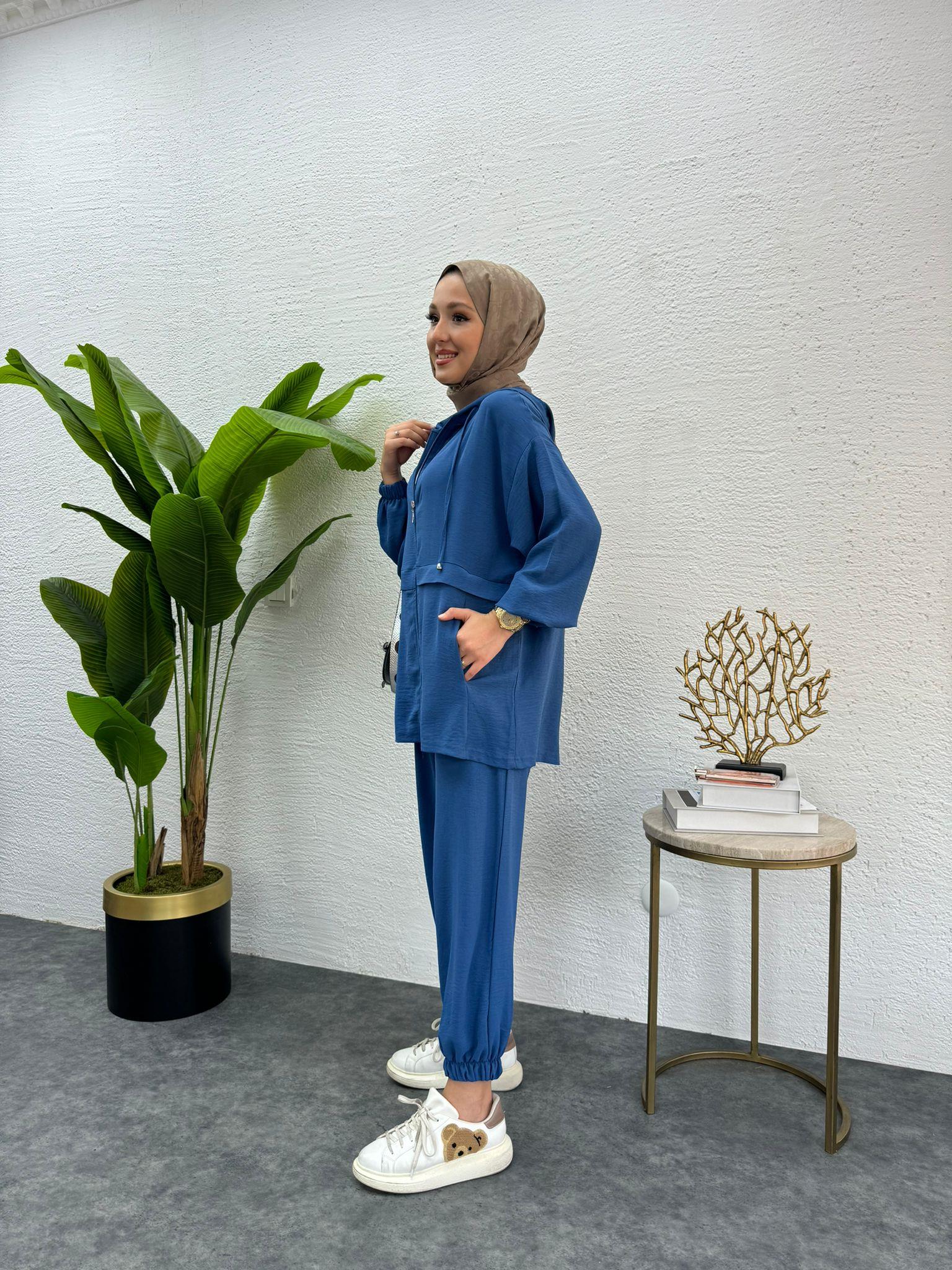 MEYSADESIGN PANTOLON TAKIM Aerobin Fermuarlı İkili Takım Indigo
