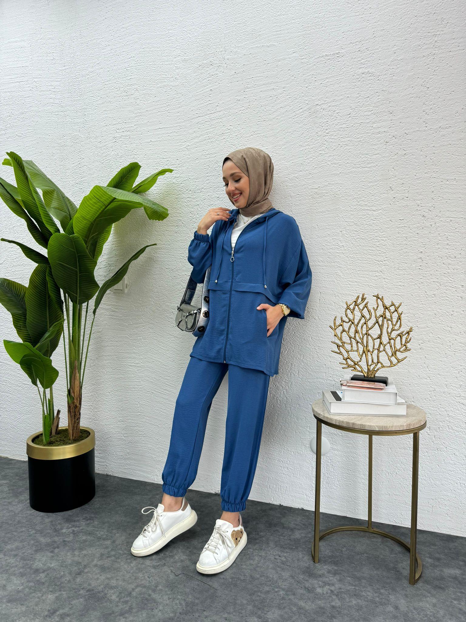 MEYSADESIGN PANTOLON TAKIM Aerobin Fermuarlı İkili Takım Indigo