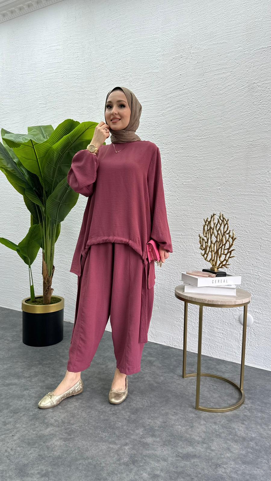 MEYSADESIGN PANTOLON TAKIM Aerobin Şalvar İkili Takım Pembe