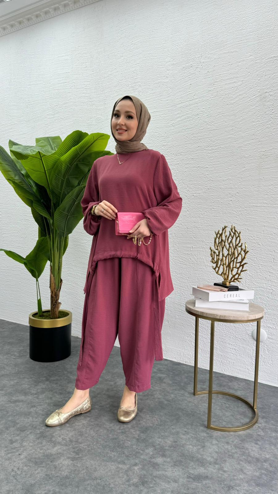 MEYSADESIGN PANTOLON TAKIM Aerobin Şalvar İkili Takım Pembe