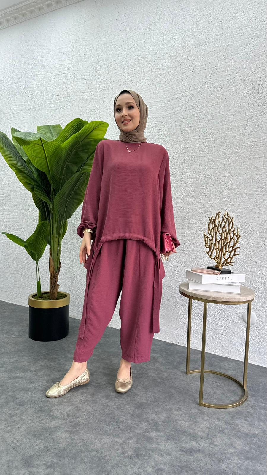 MEYSADESIGN PANTOLON TAKIM Aerobin Şalvar İkili Takım Pembe