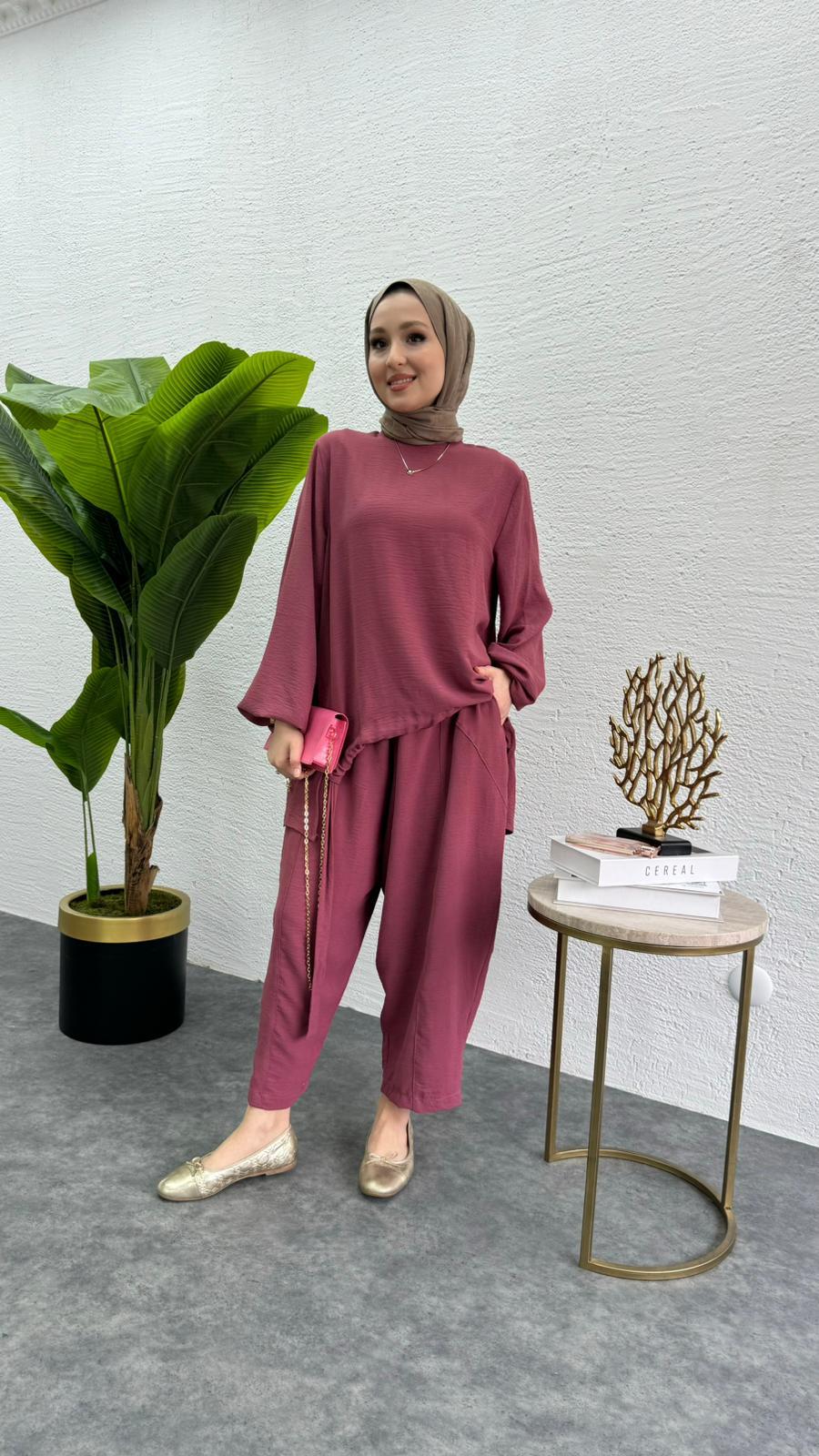 MEYSADESIGN PANTOLON TAKIM Aerobin Şalvar İkili Takım Pembe