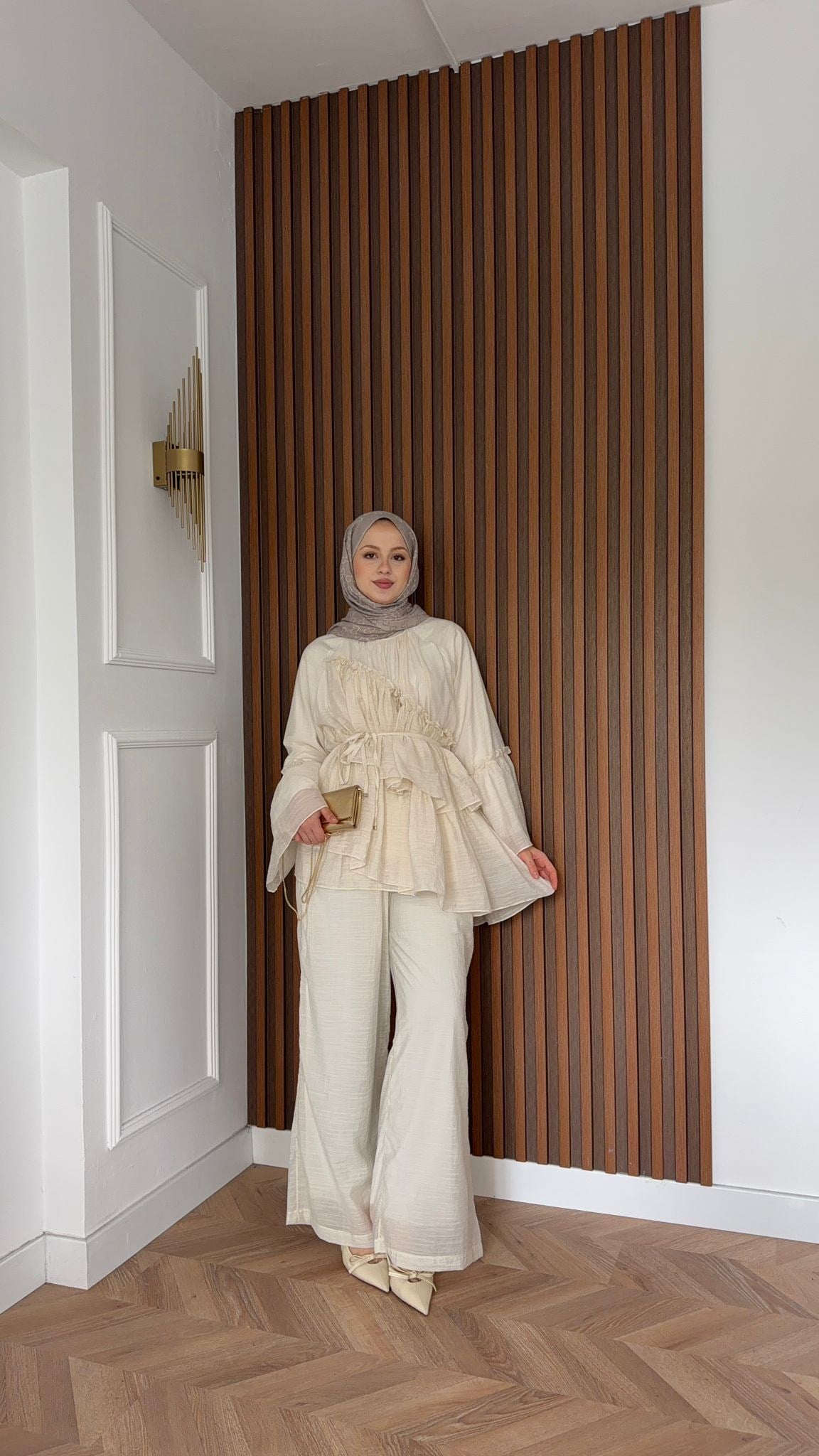 MEYSADESIGN PANTOLON TAKIM Bali katkat tül model takım Bej