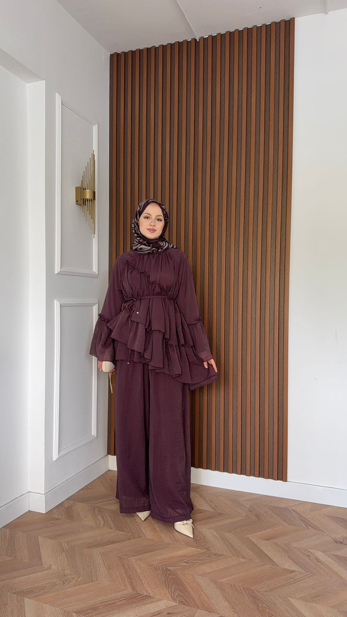 MEYSADESIGN PANTOLON TAKIM Bali Katkat Tül Model Takım Mürdüm