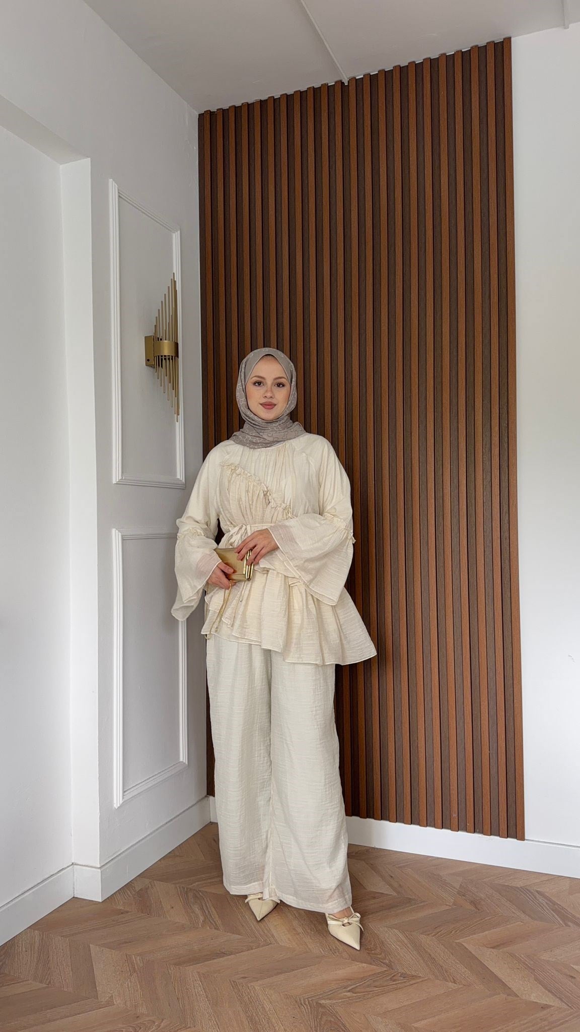 MEYSADESIGN PANTOLON TAKIM Bali katkat tül model takım Bej