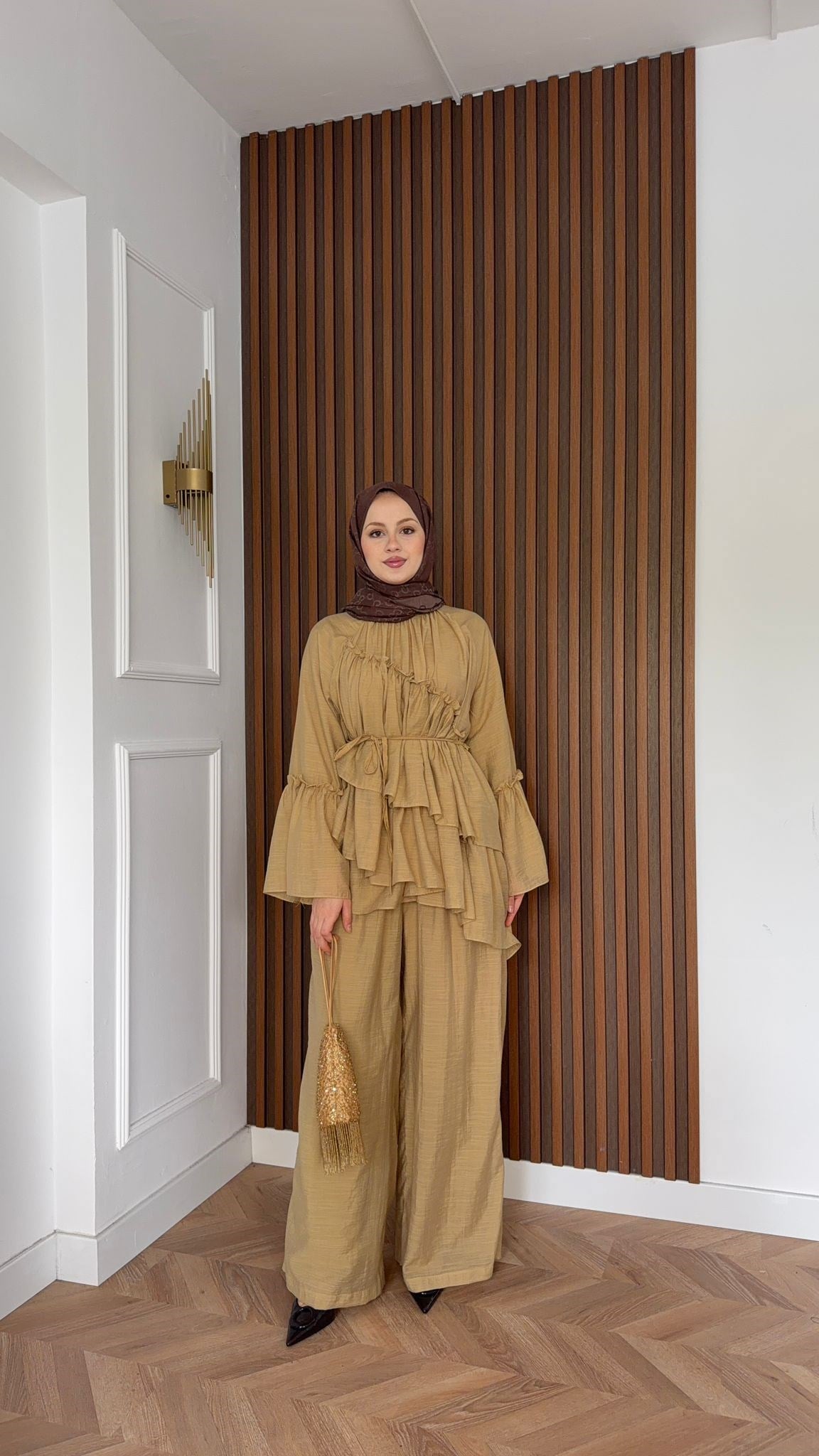 MEYSADESIGN PANTOLON TAKIM Bali Katkat Tül Model Takım Yağ Yeşili