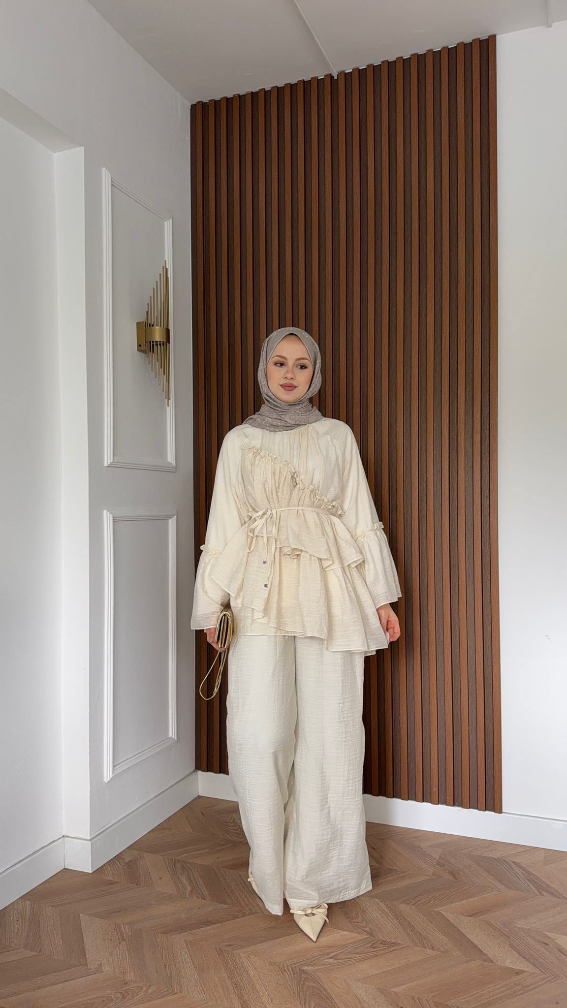 MEYSADESIGN PANTOLON TAKIM Bali katkat tül model takım Bej