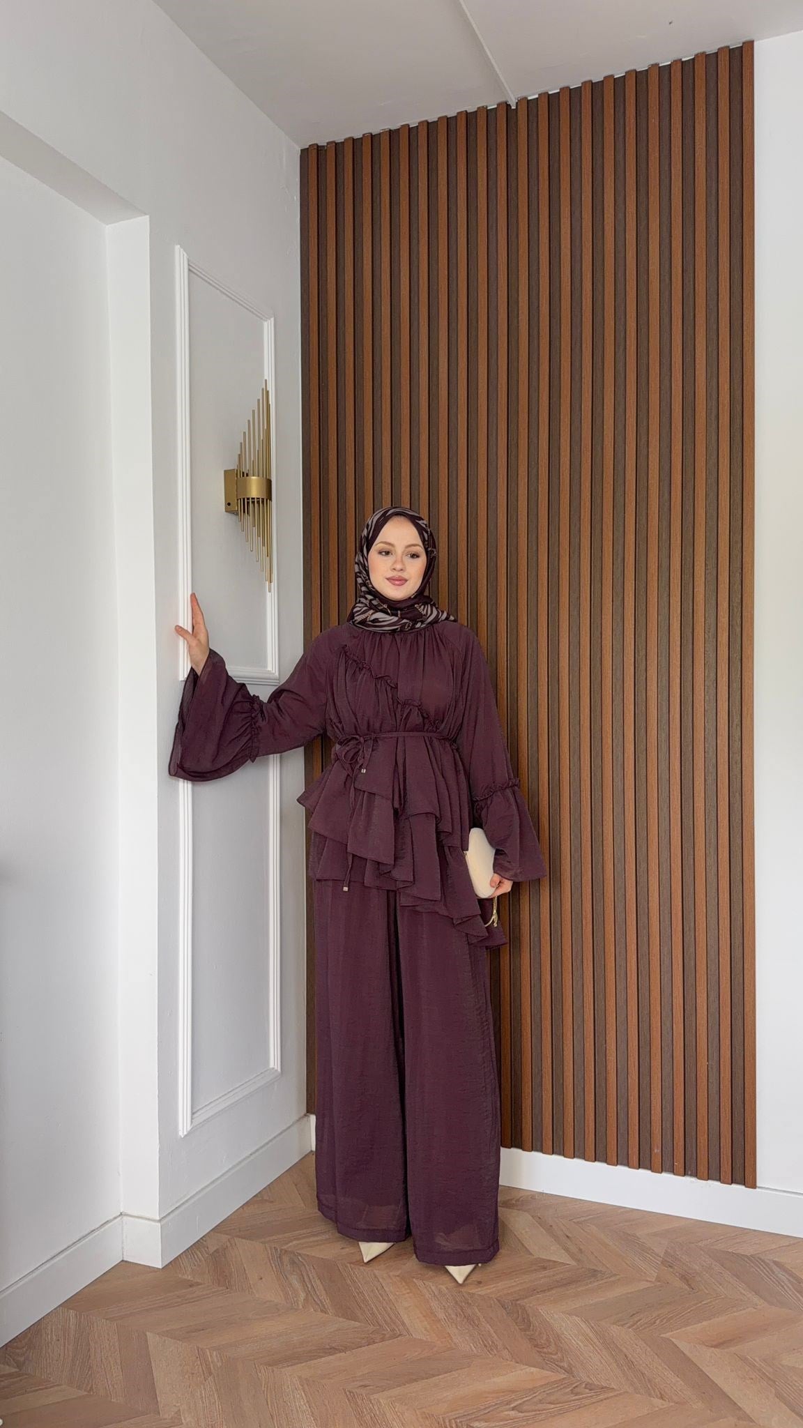 MEYSADESIGN PANTOLON TAKIM Bali Katkat Tül Model Takım Mürdüm