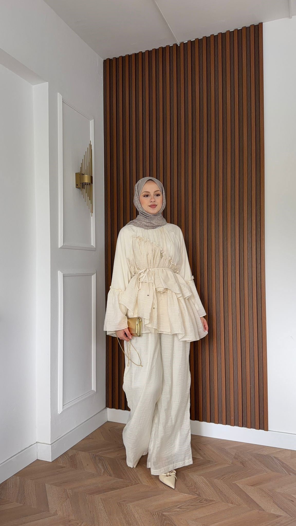 MEYSADESIGN PANTOLON TAKIM Bali katkat tül model takım Bej