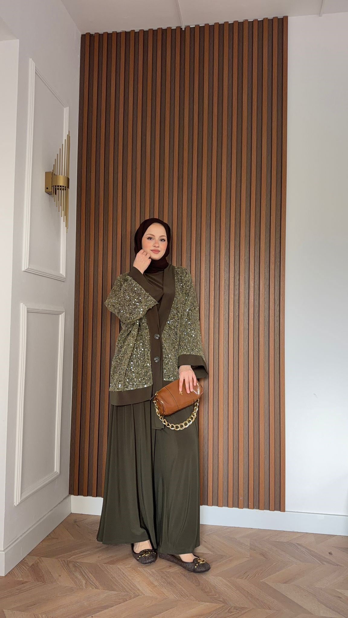 MEYSADESIGN PANTOLON TAKIM Becca Payetli Sandy Üçlü Takım Haki
