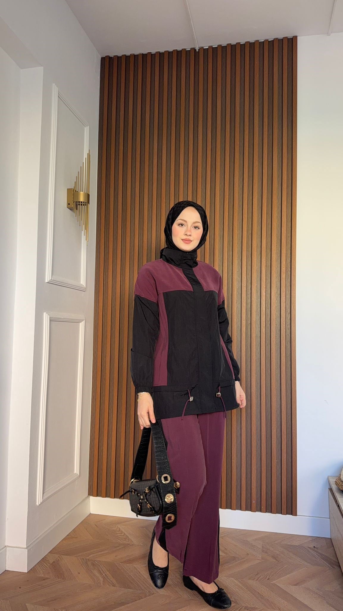 MEYSADESIGN PANTOLON TAKIM Bihter Nervürlü İkili Takım Bordo Siyah